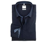 Olymp Luxor Men's Business Shirt Long Sleeve Fil a Fil Modern Fit, Midnight Blue, 47 Große Größen