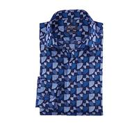 Olymp Luxor Men's Business Shirt, Long-Sleeved, Rotational Print, Modern Fit, Global, Royal 19, 42