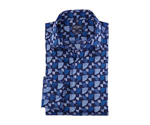 Olymp Luxor Men's Business Shirt, Long-Sleeved, Rotational Print, Modern Fit, Global, Royal 19, 42
