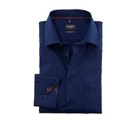 Olymp Luxor Men's Long-Sleeved Business Shirt, Fil a Fil, Modern Fit, Global, Midnight Blue 14, 15