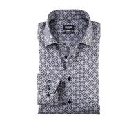 OLYMP Luxor Men's Long-Sleeved Shirt, Digital Print on p/d Dobby, Luxor Modern Fit, 19 Global Kent, Anthracite 67., 15.5