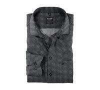 OLYMP Luxor Men's Long-Sleeved Shirt, Rotational Print on Y/D Dobby, Luxor Modern Fit, 19 Global Kent, Black 68., 15.5