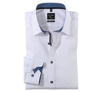 Olymp Men Super Slim Shirt No. 6 White Plain 077464 18 Navy