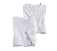 Olymp Men's T-Shirt Short Sleeve Double Pack V-Neck White Solid 0701