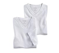 Olymp Men's short Sleeve Double Pack V Neck White Plain 0701