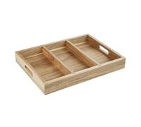Olympia Acacia Wood 3-Section Cutlery Tray, 380x280x50mm | Organises forks, knives and spoons on countertops or buffet stations for quick guest access in busy catering venues.