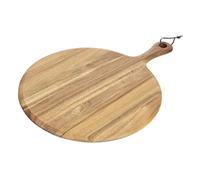 Olympia Acacia Wood Round Chopping Paddle Board Wavy Handle, 330mm | Water-resistant, one-piece construction offers superb strength, complete with a leather tag and comfortable 125mm handle.