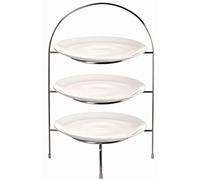 Olympia Afternoon Tea 3-Tier Chrome Stand, CL571 | Built-in top handle ensures easy carrying, non-slip foot bungs prevent sliding, and robust frame fits plates up to 21cm.