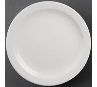 Olympia Athena Narrow Rimmed Porcelain Plates 284mm, White, 284mm (6 Pack) | Vitrified glaze resists water absorption, offering durable commercial dishwasher safety for busy professional catering.