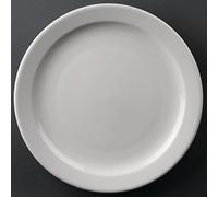 Olympia Athena Narrow Rimmed Plates 254 Mm/10 Inch (Pack Of 12), White Porcelain, Dinner Plate Set, Restaurant Tableware, Dinnerware - Microwave Safe, CF364