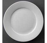 Olympia Athena Porcelain Wide Rimmed Plates 228mm, White, 228mm (12 Pack) | Microwave, oven and dishwasher safe crockery with chip-resistant rolled edges, built for busy commercial catering.
