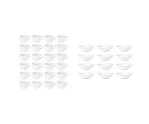Olympia Athena Stacking Cups 200 ml / 7 oz (Pack of 24), White Porcelain, Teacups and Coffee Cups & Athena Small Breakfast Bowls Set 153 mm/6 inch - 360 ml/12.75 oz (Pack of 12)
