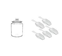 Olympia Biscotti Jar 6.35Ltr Bundle with iDesign Measuring Scoop Set of 5, Medium Measuring Spoons Made of Durable Plastic, Scoops for Sweets, Kitchen, Pantry and Utility Room, Clear, 31241
