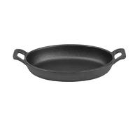 Olympia Cast Iron Oval Eared Dish - 180x120mm | Retains heat efficiently to keep food hot at the table; sturdy handles ensure safe transport in busy kitchens.