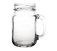 Olympia Mason Jars 450 ml/16 oz (Pack of 12), Clear Glass, Drinking Jam Jars with Handles, Overnight Oats Container, Glasswasher Safe, Lids Available Separately, Commercial & Home Use, CE678