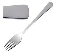 Olympia Clifton 18/0 Stainless Steel Dessert Fork 179mm, Pack of 12 | Smooth, contemporary handle ensures comfortable dining, with a high-polish finish for professional tabletop presentation.