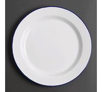 Olympia Enamel White Blue Dinner Plate 300mm Restaurant Kitchen Tableware 6pc