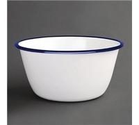 Olympia Enamel White Blue Pudding Bowl 155mm X 75mm Serving Dish Restaurant 6pc
