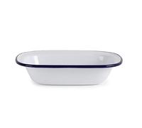 Olympia Enamel Retro Pie Dishes Set - Rectangular 180 x 135 mm (Pack of 6), White and Blue, Hardwearing Camping Dishes, Enamelled Steel, Ovenproof & Dishwasher Safe, GM511