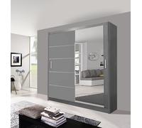 OLYMPIA FURNITURE Lyon 180cm Sliding Mirror Door Wardrobe With Hanging Rails & Shelves Available In 3 Colour in Grey OLYMPIA FURNITURE Grey