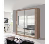 OLYMPIA FURNITURE Milan 100cm Sliding Mirror Door Wardrobe With Hanging Rails & Shelves Available In 4 Colour in Light Oak | Size: 100 cm OLYMPIA FURNITURE Light Oak 100 cm