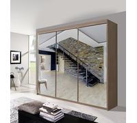 OLYMPIA FURNITURE Milan 250cm Sliding Mirror Door Wardrobe With Hanging Rails & Shelves Available In 4 Colour in Light Oak OLYMPIA FURNITURE Light Oak