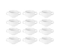 Olympia Athena Hotelware Stacking White Handled Soup Bowls 290ml / 10 1/4 ounce, Pack of 12, Diameter: 107mm / 4 1/4 inch, Chip Resistant Porcelain, Catering and Restaurant Grade | CF369