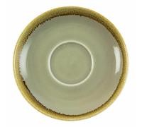 Olympia Kiln Porcelain Cappuccino Saucers 160mm, Moss, Set of 6 | Fits 340ml cappuccino cups with extra space for spoons; reactive glaze gives artisan finish. Microwave and dishwasher safe.