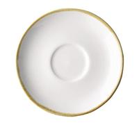 Olympia Kiln Cup Saucer Chalk Porcelain 140mm (Pack of 6), White, 140 mm | Dishwasher-safe reactive glaze adds textured artisan style, while the central well stabilizes 230ml mugs to catch spills.