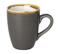 Olympia Kiln Mug Set Porcelain 340ml, Pack of 6, Grey | Vitrified to BS4034 commercial standards; microwave and dishwasher safe with a unique hand-painted reactive glaze finish.