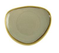 Olympia Kiln Porcelain Triangular Plate Moss 230mm, Pack of 6 | Hand-painted rims and reactive glaze give each piece a unique look. Dishwasher safe with edge chip warranty protection.