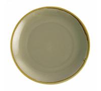 Olympia Kiln Round Rimmed Plate 280mm Dishwasher Safe, Moss, 4 Pack | Hand-painted rims add unique table presentation, backed by an edge chip warranty for commercial catering longevity.