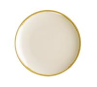 Olympia Kiln Sandstone Round Coupe Plates, 178mm, Pack of 6, Cream, 178 mm | Hand-applied rim drip dries naturally for an artisan feel. Reactive-glazed porcelain is microwave and dishwasher safe.