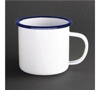 Olympia Enamel White Blue Large Soup Mug 670Ml 235Oz Serving Cup Tableware 6pc