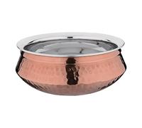 Olympia Large Handi Serving Dish Copper & Stainless Steel 1.5Ltr, 200mm | Double-walled insulation keeps curries warm, with a wide, lipped rim to reduce spills and flat bottom for table stability.
