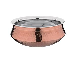 Olympia Large Handi Serving Dish Copper & Stainless Steel 1.5Ltr, 200mm | Double-walled insulation keeps curries warm, with a wide, lipped rim to reduce spills and flat bottom for table stability.
