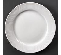 Olympia Linear Wide Rimmed Service Plates 250mm Porcelain White 12pc