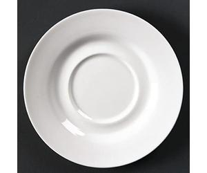 Olympia Lumina Porcelain Round Saucers 156mm, White, Pack of 6 | Fits 12oz cups securely to prevent spills, with a durable vitrified glaze that resists heat and scratches in busy cafes.