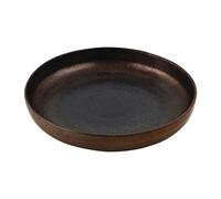 Olympia Ochre Flat Bowls 210mm 700ml, Dishwasher Safe, Pack of 6 | Reactive bronze underglaze offers a unique finish on every piece, featuring an organic shape and flat base.