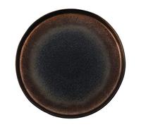 Olympia Ochre Flat Plates 220mm Stoneware Bronze Crockery, Pack of 6 | Unique reactive matte black underglaze pairs with an imperfect handmade shape and wide base for creative plating.