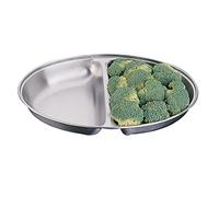 Olympia Oval Vegetable Dish with Two Compartments 300mm, Stainless Steel, Ideal for Mixed Side Dishes and Vegetables, 43(H) x 300(W) x 208(D)mm, Commercial and Home Use, P186