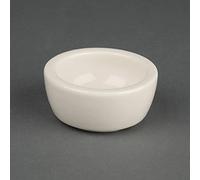 Olympia Porcelain Butter Pads 56mm Round Dishes, Ivory, Pack of 12 | Rolled edges prevent chipping, whilst a fully vitrified body offers thermal shock resistance in busy commercial kitchens.