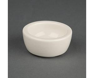 Olympia Porcelain Butter Pads 56mm Round Dishes, Ivory, Pack of 12 | Rolled edges prevent chipping, whilst a fully vitrified body offers thermal shock resistance in busy commercial kitchens.