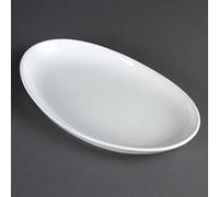Olympia Porcelain French Deep Oval Plates 304x190mm, Pack of 4, White | Stackable, oven and freezer proof vitrified glaze prevents chipping, ideal for heavy-duty commercial food service.