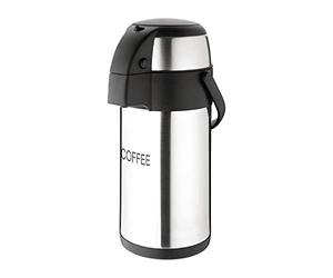 Olympia Pump Action Airpot Stainless Steel Double Wall Insulated, 3 Litre | Etched 'Coffee' label clarifies contents, while a safety lock and leak-prevention spout ensure mess-free hot or cold drinks.