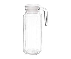 Olympia Ribbed Glass Water Jugs with Lids 1Ltr GF922, 6 Pack | Integrated handle and compact spout ensure controlled pouring; slender shape saves space in busy catering environments.