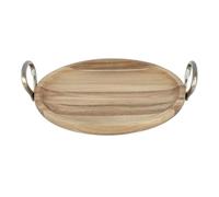Olympia Round Dish Acacia Wood Metal Handles 345x305x80mm