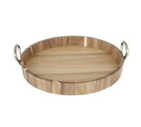 Olympia Round Tray Acacia Wood with Metal Handle, 440x405x100mm
