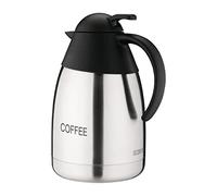 Olympia Stainless Steel Insulated Vacuum Coffee Jug 1.5Ltr, DL161 | Stylish black and silver finish complements hospitality setups; keeps water, tea, or milk warm for extended periods.