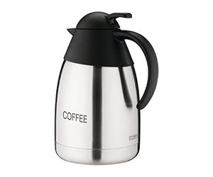 Olympia Stainless Steel Insulated Vacuum Coffee Jug 1.5Ltr, DL161 | Stylish black and silver finish complements hospitality setups; keeps water, tea, or milk warm for extended periods.
